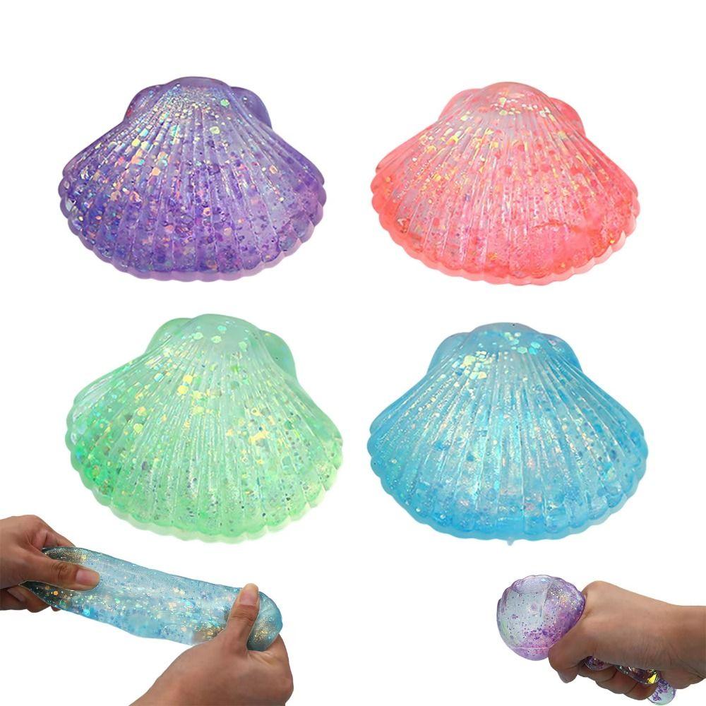 Soft Seashell Fidget Sensory Toys Maltose Texture Glitter Shell Squishy Toy Office Use