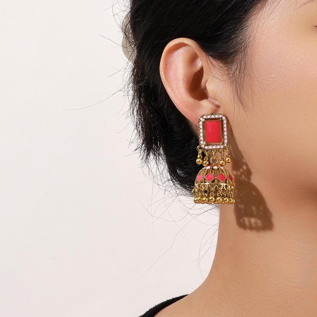 Богемные ретро серьги с кисточками и инкрустированным бриллиантовым шариком