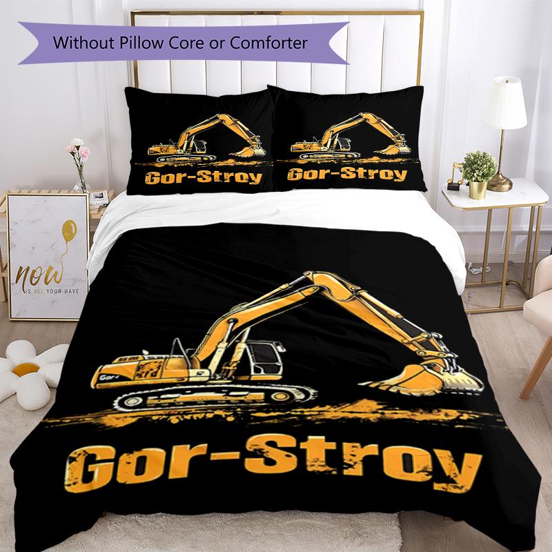 3pcs excavator Bedding Set Duvet Cover Closure Includes 1 Duvet Cover & 2 Pillowcases, Soft and Comfortable for All Seasons.