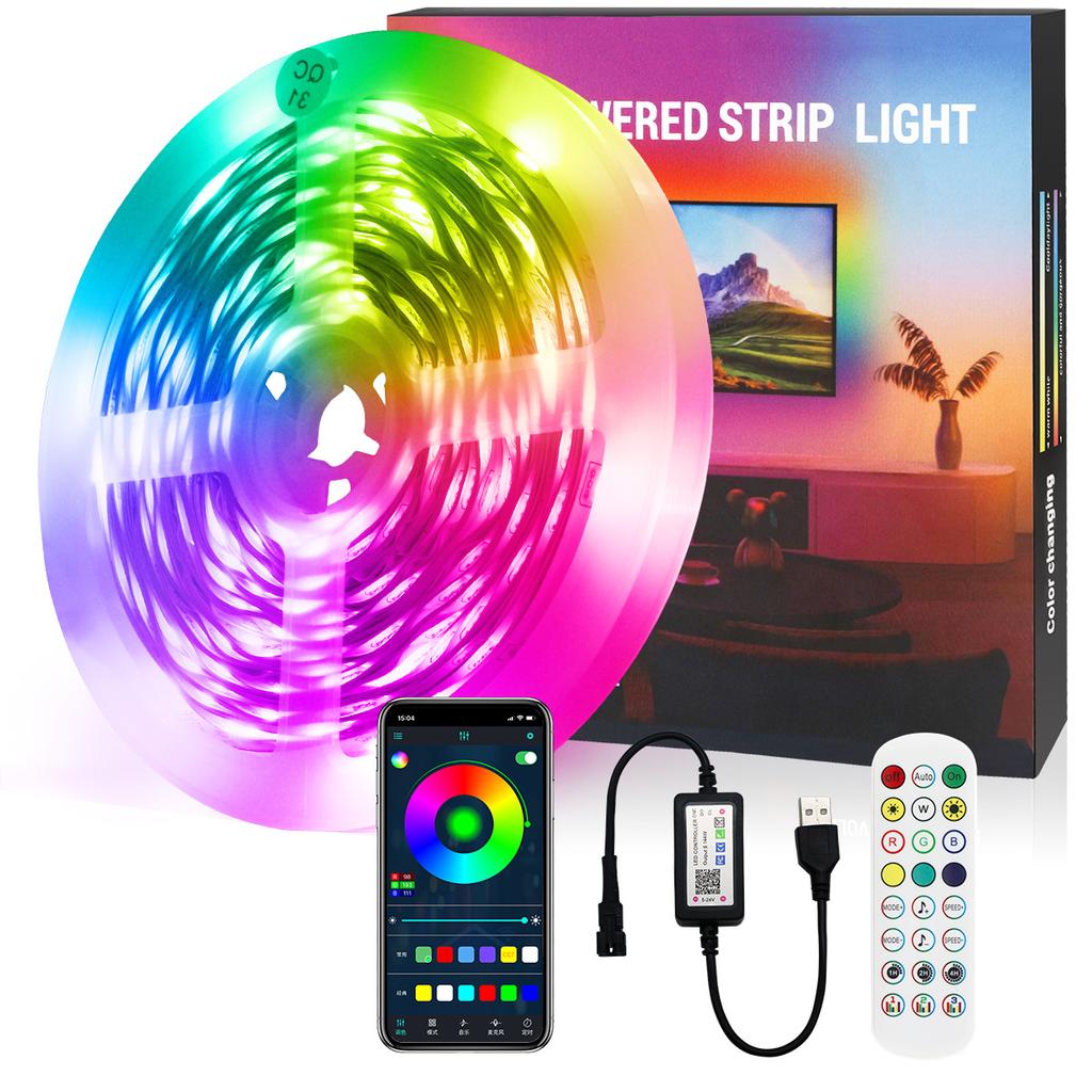 RGB LED Strip Lights 5050 Bluetooth Music Sync 24 Key Remote USB Phone APP Control Colorful Ambient Lighting Kit