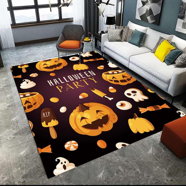 Halloween Crystal Velvet Horror Pumpkin Carpet Living Room Coffee Table Mat Bedroom Bed Blanket Bathroom Non-Slip Mat