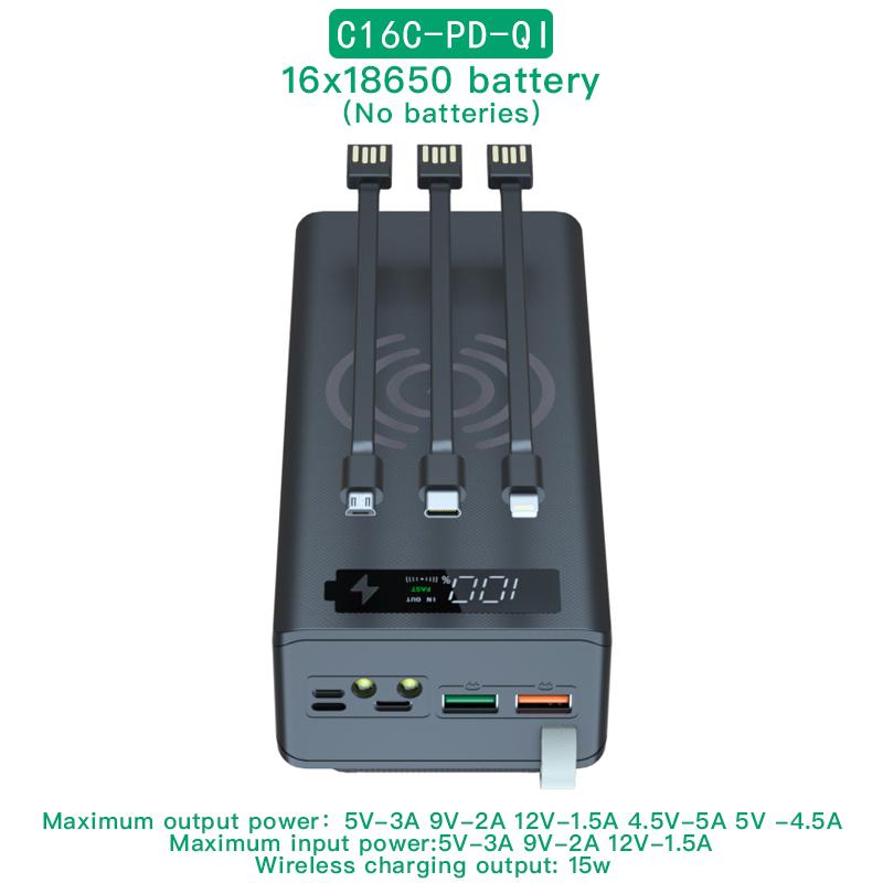 C16C 18650 DIY Power Bank Base с кабелем Micro USB Type C, фонариком, чехлом для быстрого зарядного устройства 18650, держателем для аккумулятора, зарядным устройством