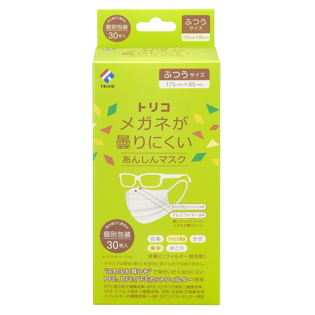 Toriko Masks for Individually Regular 30 Masks Anti-Fogging Glasses, Wrapped, Size,