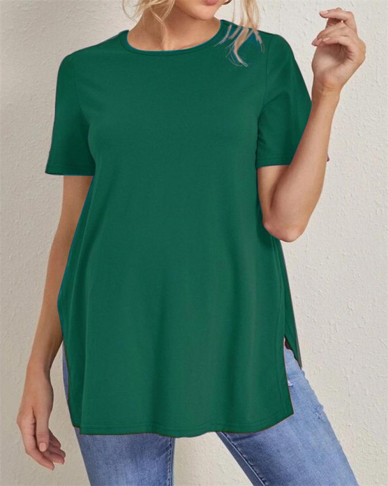 Новые повседневные однотонные топы для беременных, одежда для беременных с разрезом и сотней топов с круглым вырезом, топы с короткими рукавами