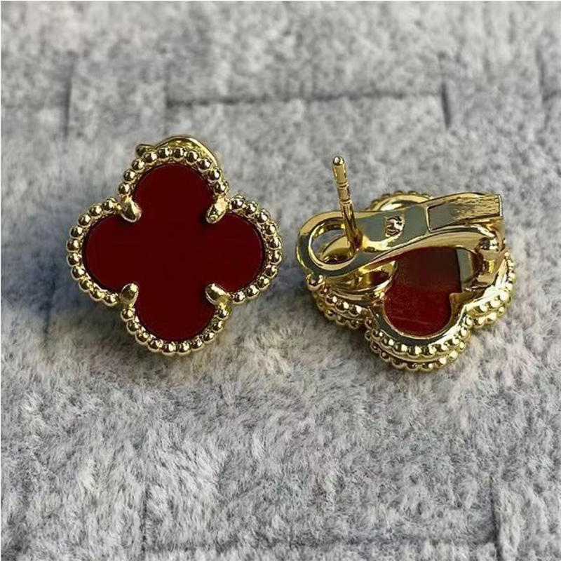 Серьги Four Leaf Grass, легкие роскошные белые рябчики с красным агатом и малахитом, женские серьги-гвоздики