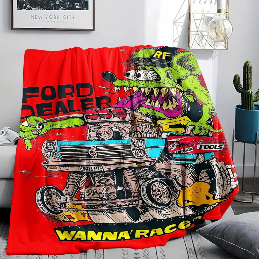 1 шт. Фланелевое одеяло с принтом Rat Fink, Высококачественное, Для всех сезонов, Декор для дома, Тепло и уют, Идеально для рождественских подарков