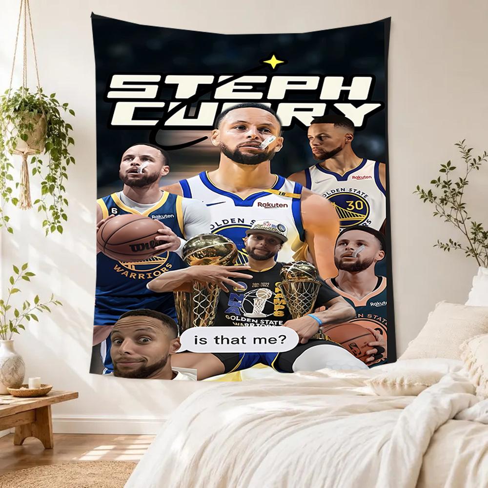 Golden State Warriors Curry Dynasty Boho Wall Tapestry Retro Boho Made for Living Room Reading Corner Balcony Indoor Hand Painted Style
