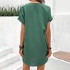 Летнее женское платье с V-образным вырезом и пуговицами с короткими рукавами Свободный однотонный пуловер Повседневная повседневная одежда Мини-платье для свиданий