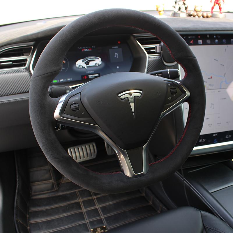 Для Tesla modelS model X Model 3 DIY кожаный замшевый чехол на руль, чехол на колесо автомобиля, интерьер