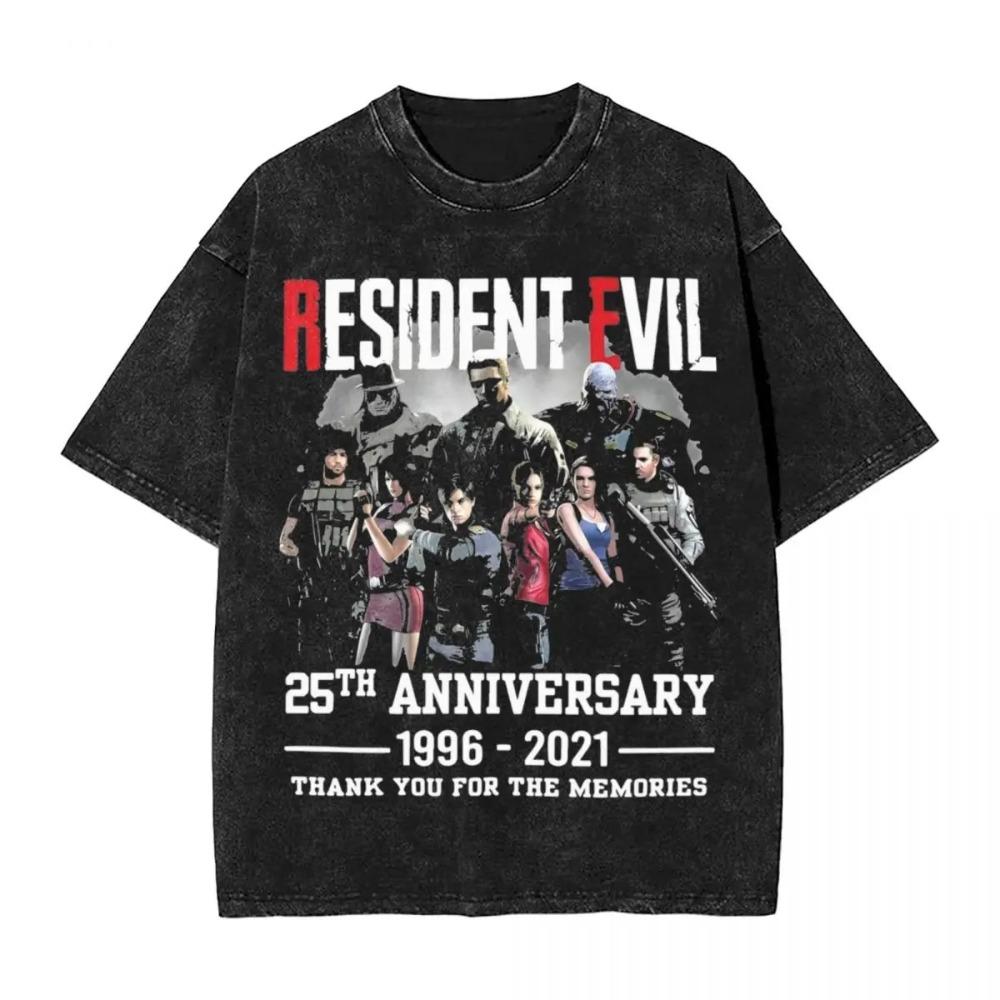 Resident Evil 4 Леон и Эшли Защитная Сцена Винтажная Стиранная Игровая Футболка, Унисекс Уличная Одежда для Фанатов Игры в Жанре Survival Horror, 100% Хлопок Повседневная