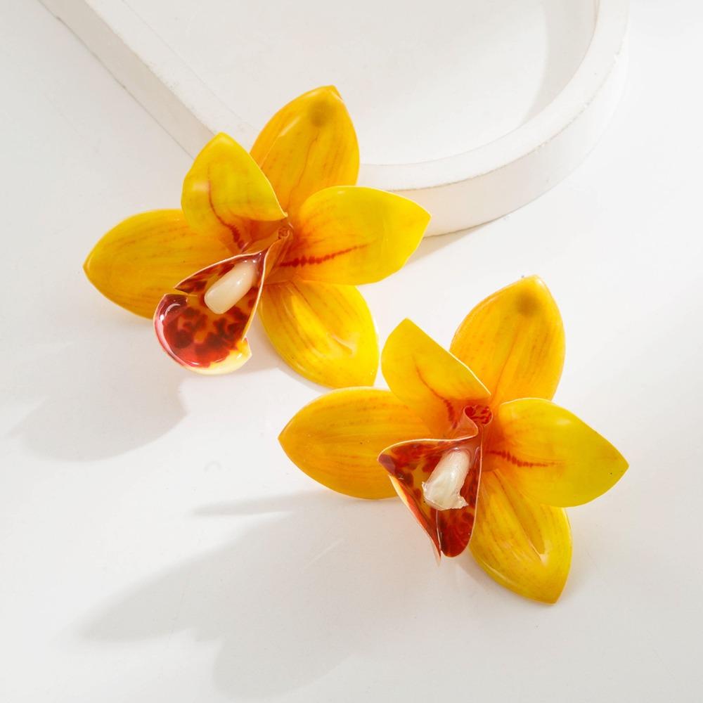 Silver Needle Flower Stud Earrings Epoxy Resin Vacation Style Earrings Women