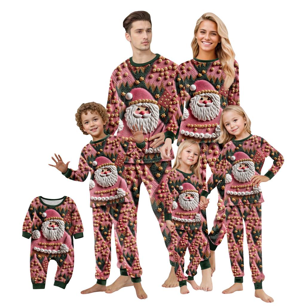 Matching Family Christmas Print Flannel Homewear Set Long-Sleeve Top And Pants