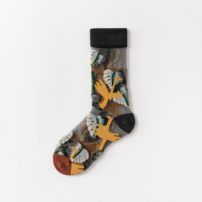 1 пара ультратонких прозрачных шелковых носков с хрустальным стеклом, женские креативные носки в стиле Харадзюку с цветочным рисунком котенка, мягкие эластичные кружевные прозрачные носки для девочек