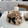 Косметичка с бантом на молнии из вельвета, вишневая, для туалетных принадлежностей, косметичка