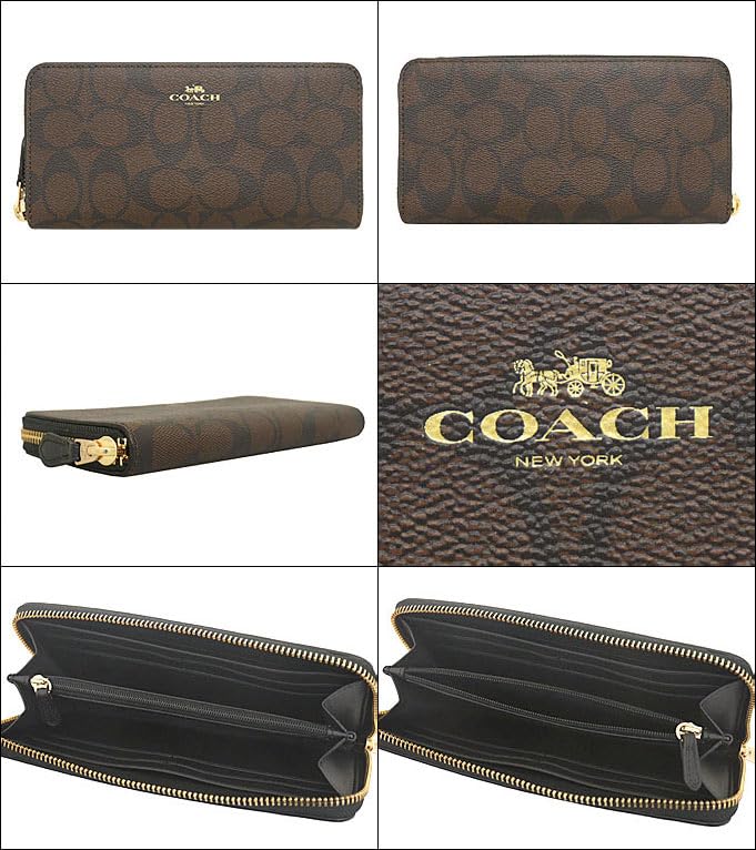 Coach Кошелек F59267 59267 коричневый x черный роскошный фирменный из ПВХ-кожи тонкий гармошка на молнии для женщин [Coach] (Длинный кошелек) [Товар аутлета] [Бренд]