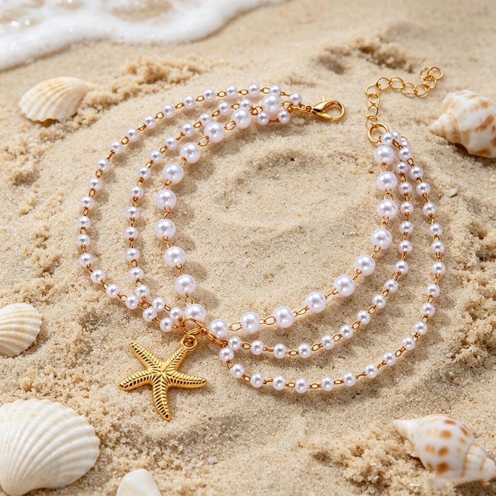 Bohemian Imitation Pearl Anklet Ocean Style Shell Anklet New Starfish Pendant Anklet Beach