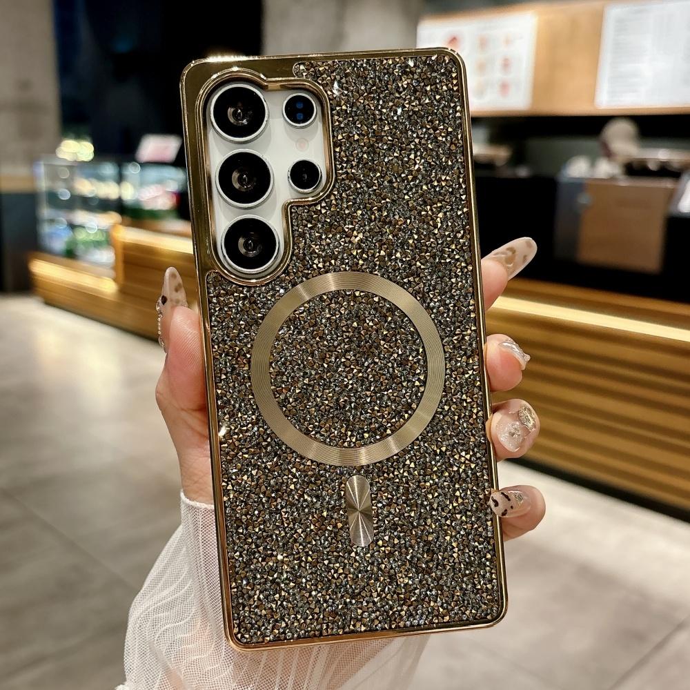 Luxury Sparkling Rhinestones Diamond Case For Samsung S25 S24 S23 Ultra S25 Plus Magnetic Wireless Charging Shockproof Cover