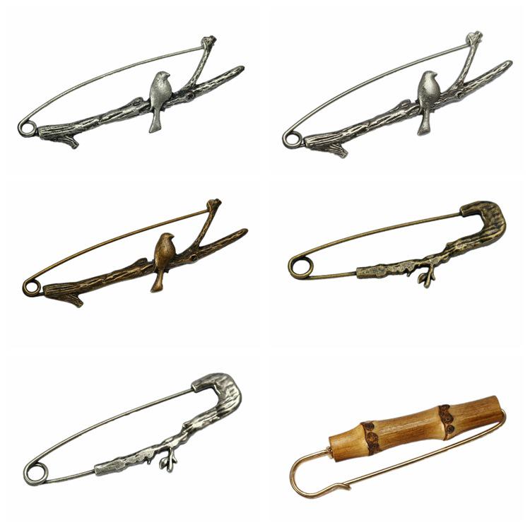 «Брошь-булавка в виде птицы из ретро-сплава с бамбуковой ветвью для женских кардиганов»
