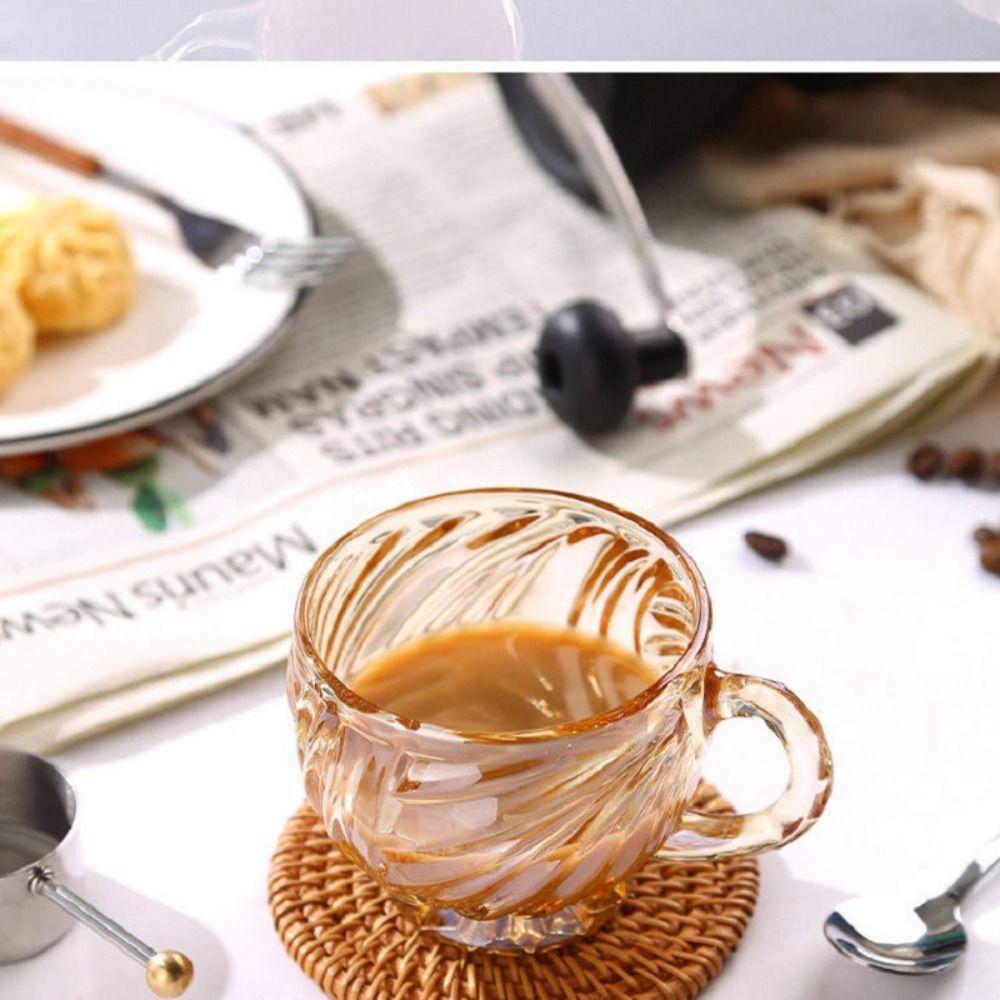Embossed Glass Cup With Handle Durable Hot Drinks Chai Cup Transparent Coffee Cups Cappuccino Clear Drinkware Home Decor