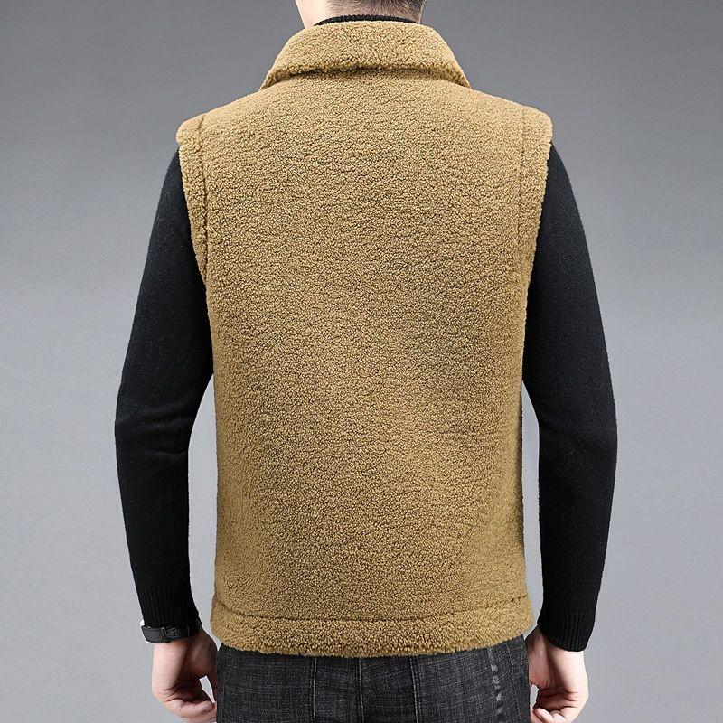Двусторонняя куртка, жилет для мужчин, высокое качество, теплая мода, повседневная куртка, мужская куртка без рукавов, зимнее пальто из овечьей шерсти