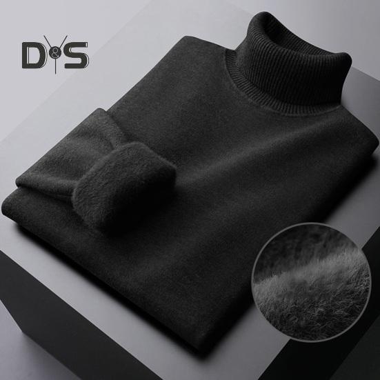 Осень-зима мужской свитер с полувысоким воротником, толстая плюшевая трикотажная подкладка, эластичные длинные рукава, теплый однотонный трикотаж, свободная повседневная одежда, свитера