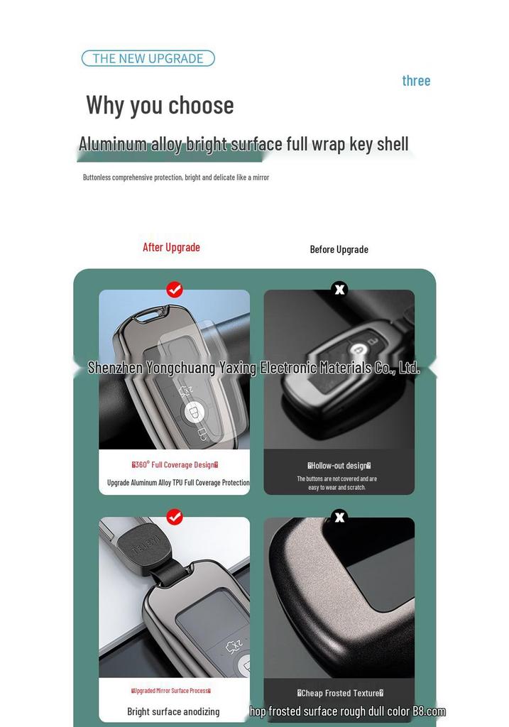 Ford Key Fob Shell (Mondeo, Explorer, Edge, Escape, Taurus) - Aluminum Alloy Metal with 2123 Buckle
