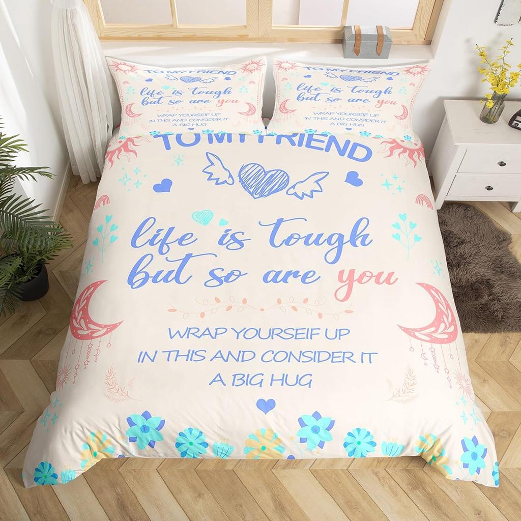 Cute Love Hug Duvet Cover Set Single King for Kids Adults Cute Sun Moon Cloud Bedding Set Lovely Heart Pattern Beige Quilt Cover