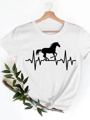 Женская повседневная милая женская одежда Horse Love Sweet в стиле 90-х годов, летние футболки с короткими рукавами и графическим рисунком, женская футболка, одежда