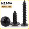 20-200pcs Black Carbon Steel Phillips Truss Head Screw M2.3 M2.6 M3 M3.5 M4 M5 M6 Cross Recessed Flat Head Self-Tapping Screws