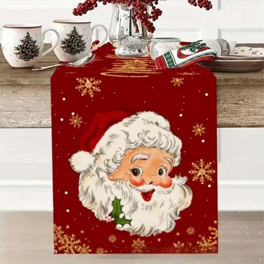 Santa Snowman Christmas Tablecloth Reindeer Poinsettia Table Runner Xmas Table Flag Weddings