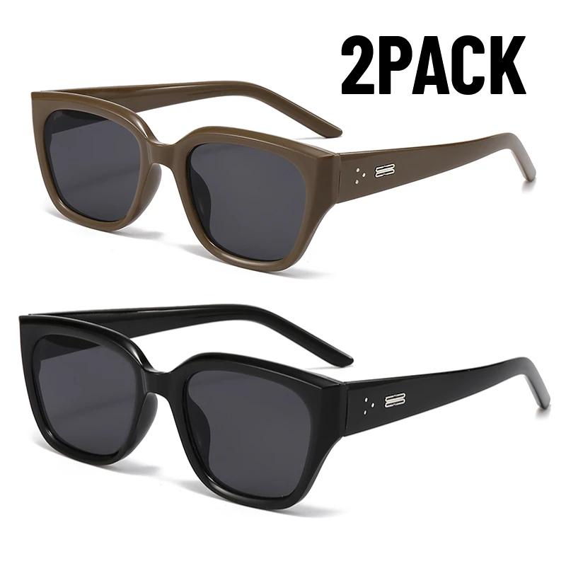 2PACK Korean Fashion Square Sunglasses UV400 Retro Trendy Street Photography Sunshade Mirrors for Women