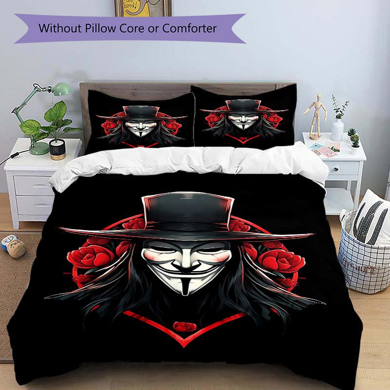 3pcs V for Vendetta Roses Bedding Set, Soft Polyester Duvet Cover and Pillowcases Machine Washable Seasons all suitable & Guest Room Decor225