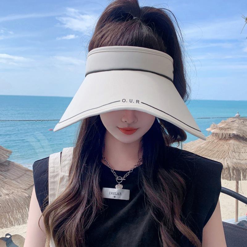 Empty Top Hat Children Sunshade Sunscreen Big Eaves Hat Big Head Circumference Niche Personality Cover Full Face Summer Uv Sun Hat Tide