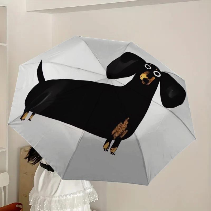 1pc Black Dachshund with Big Eyes Umbrella with Plastic Handle,Suitable for All Seasons Home Travel Outdoor UmbrellaDD1449