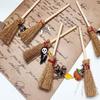 Wooden Mini Broom Pendant 10cm Red Rope Broom Halloween Broom  Dollhouse Decoration