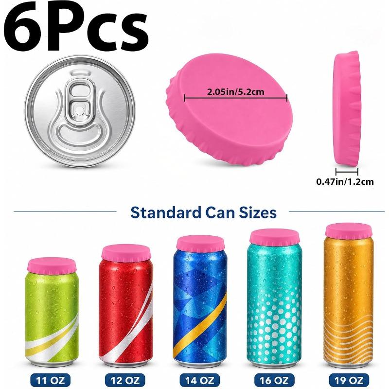 6Pcs Silicone Cola Lid Leak-proof Sealed Lid Beer Can Lid Juice Beverage Can Protective Cover Reusable Drinking Utensils Beer