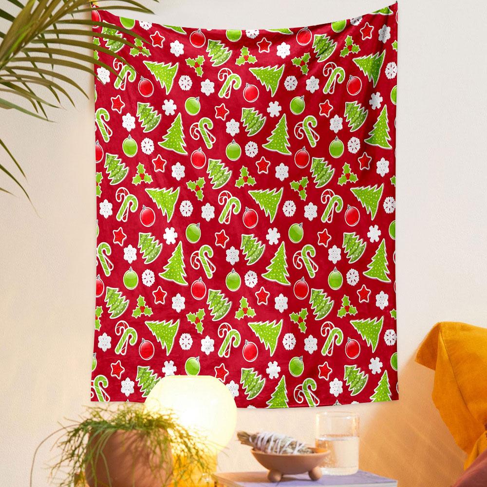 Christmas Tree and Candy Cane Pattern Patterned Tapestry Decorative Wall Hanging, Home Bedroom Living Room Decor