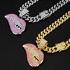 New Men Women Hip Hop Bite Lip Shape Pendant Necklace with 13mm Crystal Cuban Chain Iced Out Bling HipHop Necklace Charm Jewelry