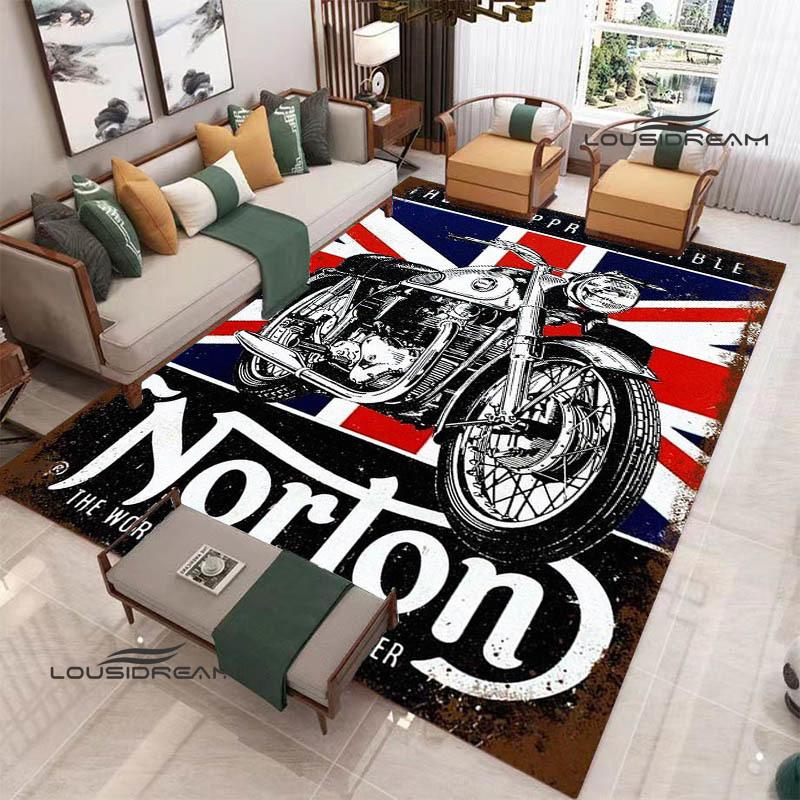 Ковер с логотипом мотоцикла NORTON для гостиной, спальни, ковер, нескользящий ковер, реквизит для фотосъемки, декор для спальни, подарок на день рождения