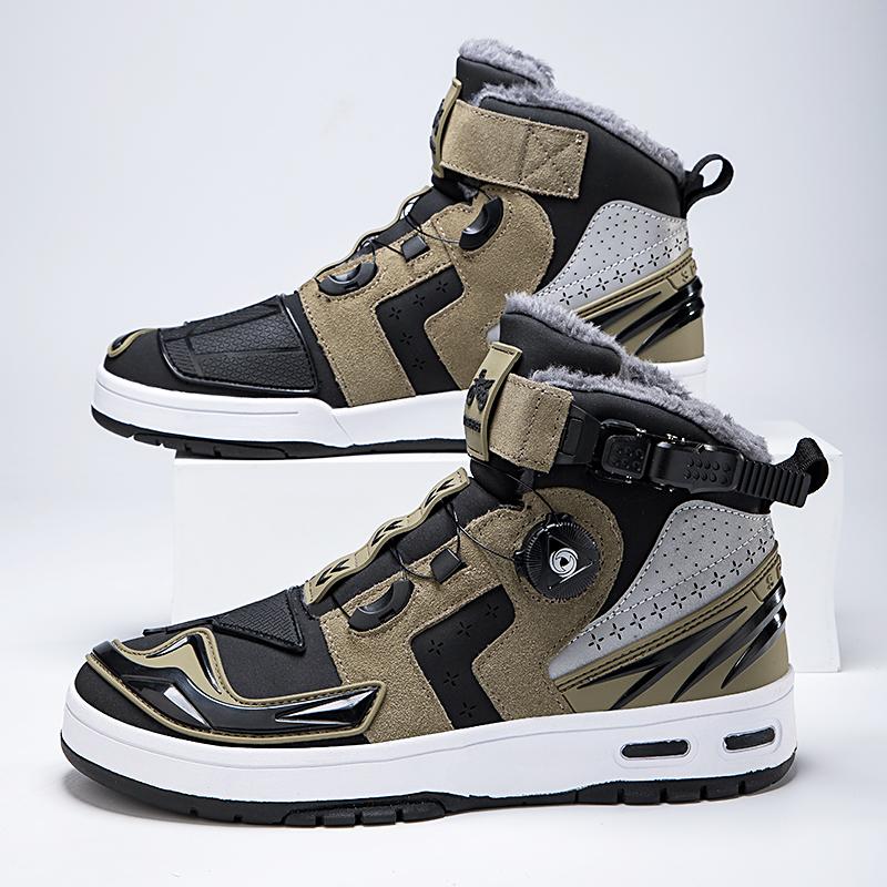 Осенне-зимние бархатные мотоциклетные ботинки унисекс плюс, большие размеры с вращающимися пуговицами, кожаные противоскользящие ботинки из дезокси-кожи, кроссовки для мужчин