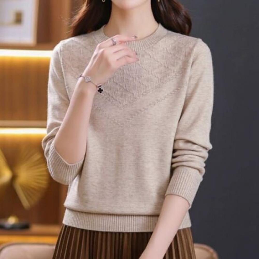 Navava Women Basic STyle Solid Round Neck Long Sleeve KniT T Nk3543