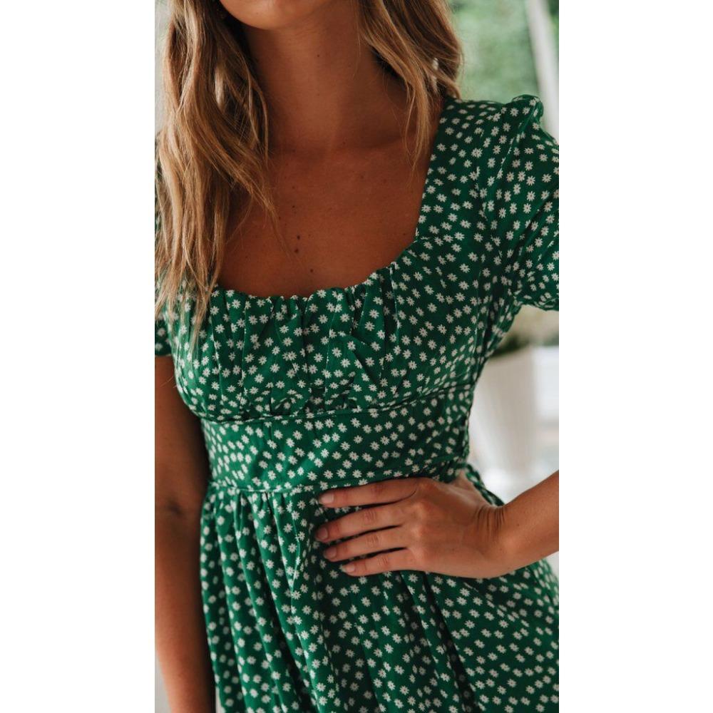 GMXIA Платье с квадратным воротником, рукавами-фонариками и цветочным принтом, длинная юбка