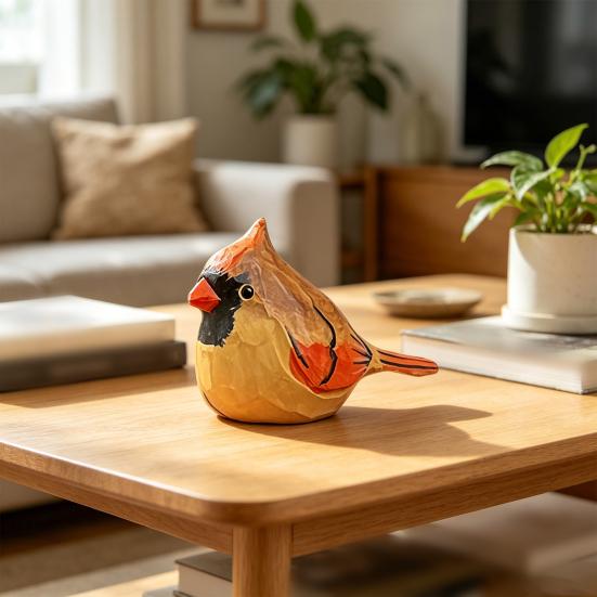Small Bird Figurine, Hand Carved Texture Resin Wildlife Bird Statue, Rustic Miniature Animal Ornament for Home Desk, Office Decor
