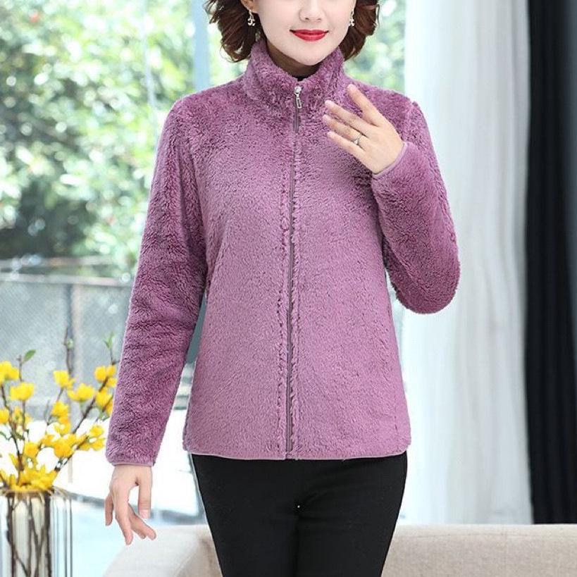Women's Double-Sided Fleece Jacket - Plus-Size, Thick Velvet, Warm High Collar, Loose Fit, Autumn/Winter Polar Fleece Cardigan.