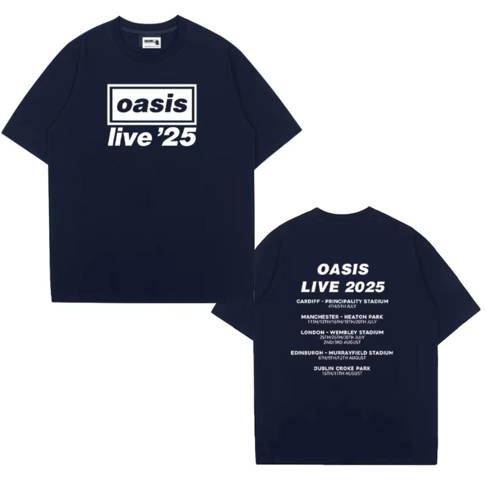 OASIS Live 25 Tour 2025 Винтажные футболки Мужская Женская Повседневная Хлопковая футболка Хип-хоп Уличная одежда С коротким рукавом Свободные Футболки Подарок для фанатов
