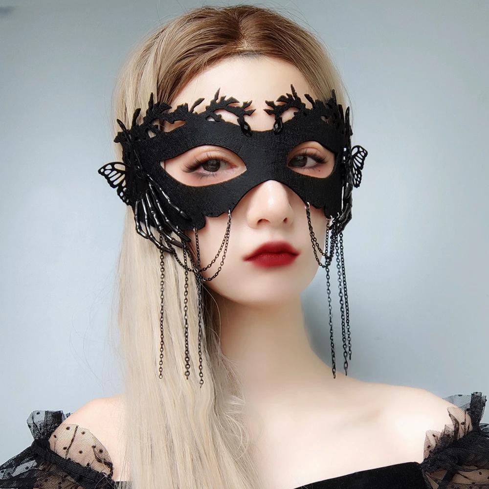 Halloween Sexy Black Tassels Half Face Mask Props Lady Masquerade Party Dance Costume Hollow Sexy Eye Mask