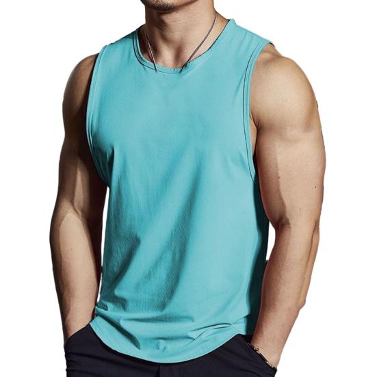 Мужской жилет с круглым вырезом без рукавов, облегающий крой, однотонный, повседневный летний топ, жилет для занятий спортом на открытом воздухе