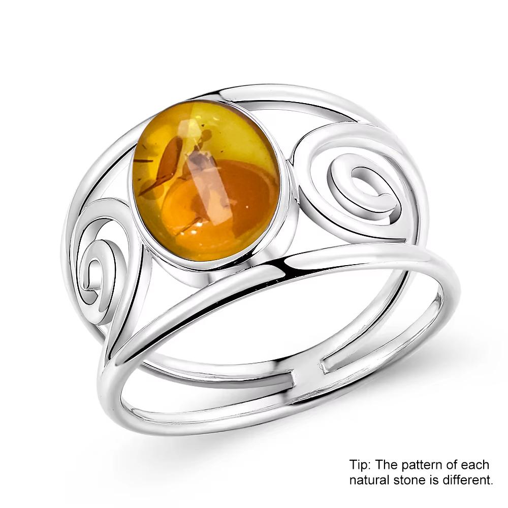 Серебряное кольцо S925 с натуральным янтарем, форма цветка, овальный лепесток, янтарь, подарки, тонкие ювелирные изделия для женщин
