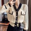 Женский кардиган весна осень зима вышивка вязаный свитер куртка карман модный вязаный кардиган пальто женский свободный свитер