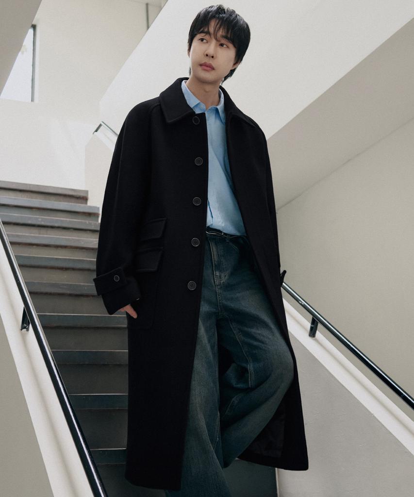 Draw Fit [Oh Jung-Kyu X Draw Fit] Consize Wool Wonder Balmacaan Coat [Black]